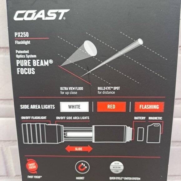 New Coast PX250 800 Lumens Twist Focusing 6 Modes LED Flashlight W/Batteries - Picture 7 of 9